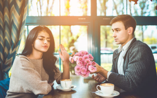 The woman reject a flowers from her man