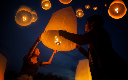 Asian sweet love enjoy yeepeng festival in Chiang mai,Thailand